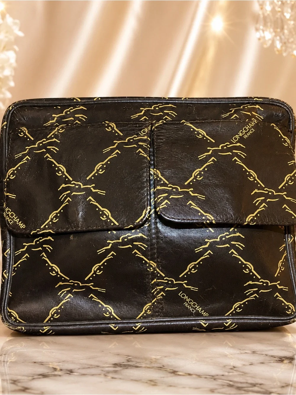 Longchamp Vintage Brown Leather Horse Motif Purse